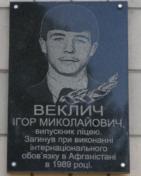 Мемориальная доска воину-интернационалисту Векличу И.Н. в Решетиловке