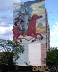 Граффити всадника на стене дома в г.Элисте