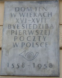 м. Краків. Меморіальна дошка першій польській пошті.